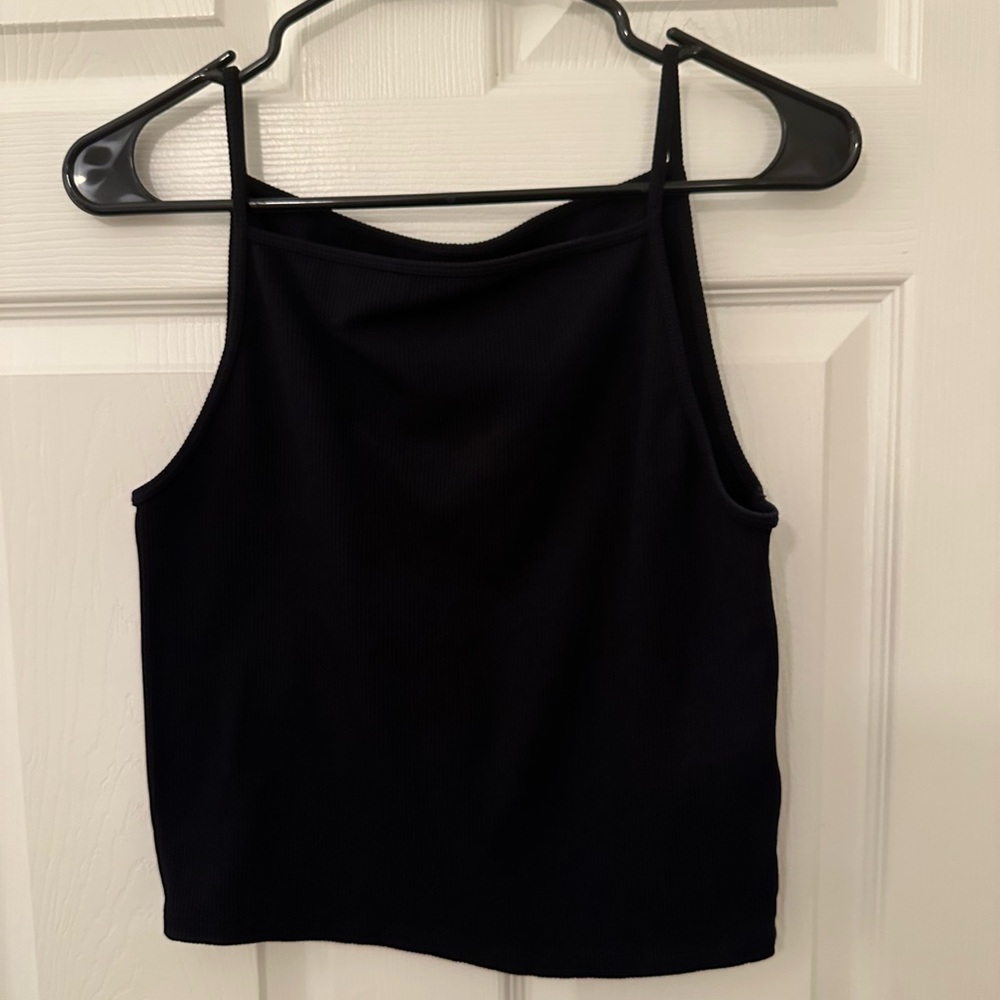 Abercrombie & Fitch Black Ribbed Women's Boatneck Thin Strap Tank Top L Soft A&F